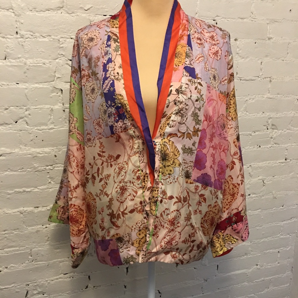 Johnny Was reversible wide sleeve jacket red and floral small boho festival